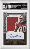 Jerry Rice from the 2012 Panini Crown Royale set graded by Arena Club and given an overall grade of 8.5.