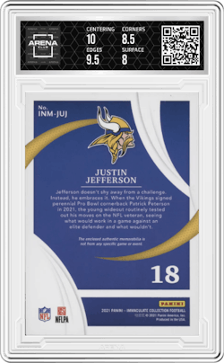 Justin Jefferson from the 2021 Panini Immaculate Collection set and given an overall grade of 8.5.