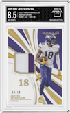 Justin Jefferson from the 2021 Panini Immaculate Collection set graded by Arena Club and given an overall grade of 8.5.