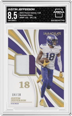 Justin Jefferson from the 2021 Panini Immaculate Collection set and given an overall grade of 8.5.