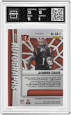 Ja'Marr Chase from the 2021 Panini Mosaic set featuring a Choice Fusion Red & Yellow parallel graded by Arena Club and given an overall grade of 8.