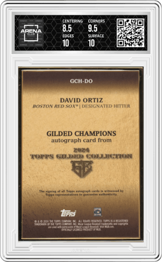 David Ortiz from the 2024 Topps Gilded Collection set graded by Arena Club and given an overall grade of 9.