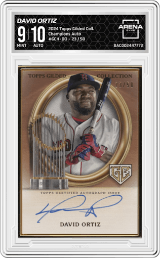 David Ortiz from the 2024 Topps Gilded Collection set graded by Arena Club and given an overall grade of 9.