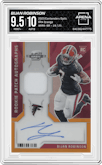 Bijan Robinson from the 2023 Panini Contenders Optic set featuring a Orange parallel graded by Arena Club and given an overall grade of 9.5.
