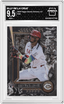 Elly De La Cruz from the 2024 Topps Cosmic Chrome x Cactus Jack set graded by Arena Club and given an overall grade of 9.5.