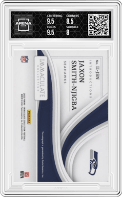 Jaxon Smith-Njigba from the 2023 Panini Immaculate Collection  set and given an overall grade of 8.5.