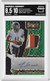Darnell Mooney from the 2021 Panini Select set featuring a Green Prizm parallel graded by Arena Club and given an overall grade of 8.5.