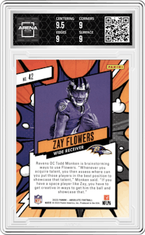 Zay Flowers from the 2023 Panini Absolute set graded by Arena Club and given an overall grade of 9.