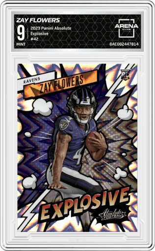 Zay Flowers from the 2023 Panini Absolute set graded by Arena Club and given an overall grade of 9.
