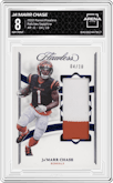 Ja'Marr Chase from the 2022 Panini Flawless set featuring a Sapphire parallel graded by Arena Club and given an overall grade of 8.