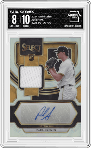 Paul Skenes from the 2024 Panini Select set graded by Arena Club and given an overall grade of 8.