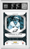Cooper DeJean from the 2024 Panini Illusions set featuring a Red and Blue parallel graded by Arena Club and given an overall grade of 9.