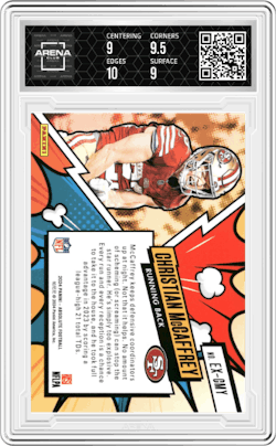 Christian McCaffrey from the 2024 Panini Absolute set and given an overall grade of 9.5.