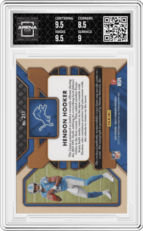 Hendon Hooker from the 2023 Panini Gold Standard set featuring a Sapphire parallel graded by Arena Club and given an overall grade of 9.