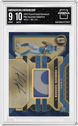 Hendon Hooker from the 2023 Panini Gold Standard set featuring a Sapphire parallel and given an overall grade of 9.