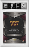 Jayden Daniels from the 2024 Panini Black set featuring a Citrine parallel graded by Arena Club and given an overall grade of 8.