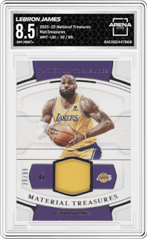 LeBron James from the 2021-22 Panini National Treasures set graded by Arena Club and given an overall grade of 8.5.