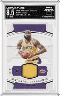 LeBron James from the 2021-22 Panini National Treasures set and given an overall grade of 8.5.