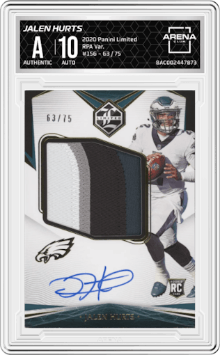 Jalen Hurts from the 2020 Panini Limited set graded by Arena Club.