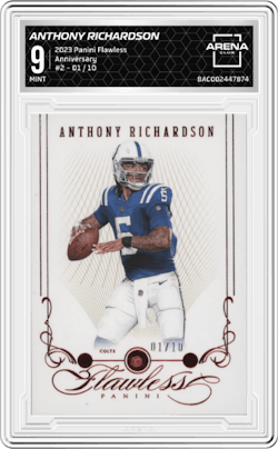 Anthony Richardson from the 2023 Panini Flawless set and given an overall grade of 9.