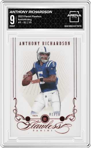 Anthony Richardson from the 2023 Panini Flawless set graded by Arena Club and given an overall grade of 9.
