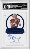 Steve Young from the 2017 Panini Flawless set featuring a Sapphire parallel graded by Arena Club and given an overall grade of 8.