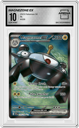 Magnezone EX from the 2023 Pokemon SV set graded by Arena Club and given an overall grade of 10.