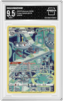 Magnezone from the 2023 Pokemon SWSH set graded by Arena Club and given an overall grade of 9.5.