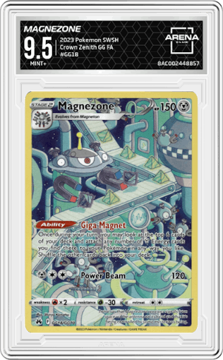 Magnezone from the 2023 Pokemon SWSH set graded by Arena Club and given an overall grade of 9.5.