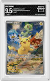 Pikachu from the 2023 Pokemon SV set featuring a Scarlet & Violet - Paldea Evolved Elite Trainer Box parallel graded by Arena Club and given an overall grade of 9.5.