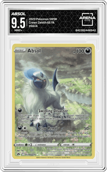 Absol from the 2023 Pokemon SWSH set graded by Arena Club and given an overall grade of 9.5.