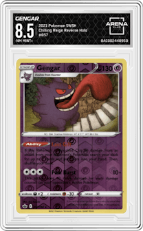 Gengar from the 2021 Pokemon SWSH set graded by Arena Club and given an overall grade of 8.5.