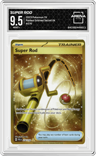 Super Rod from the 2023 Pokemon SV set graded by Arena Club and given an overall grade of 9.5.