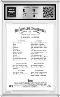 Aaron Judge from the 2024 Topps Allen & Ginter set graded by Arena Club and given an overall grade of 10.