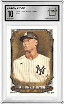 Aaron Judge from the 2024 Topps Allen & Ginter set graded by Arena Club and given an overall grade of 10.