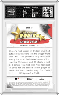 Shohei Ohtani  from the 2025 Topps set graded by Arena Club and given an overall grade of 9.