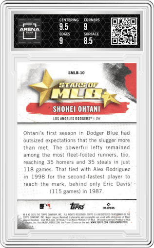 Shohei Ohtani  from the 2025 Topps set graded by Arena Club and given an overall grade of 9.