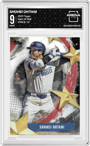 Shohei Ohtani  from the 2025 Topps set graded by Arena Club and given an overall grade of 9.