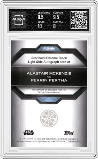 Perrin Fertha from the 2024 Topps Chrome Black Star Wars set graded by Arena Club and given an overall grade of 8.5.
