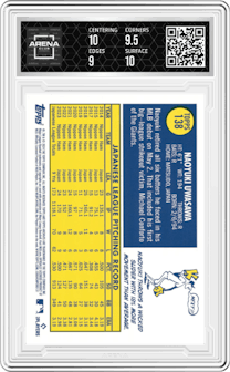 Naoyuki Uwasawa from the 2024 Topps Archives set featuring a Yellow Foilboard parallel graded by Arena Club and given an overall grade of 9.5.