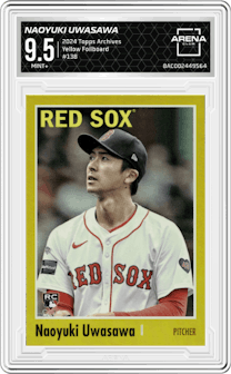 Naoyuki Uwasawa from the 2024 Topps Archives set featuring a Yellow Foilboard parallel graded by Arena Club and given an overall grade of 9.5.