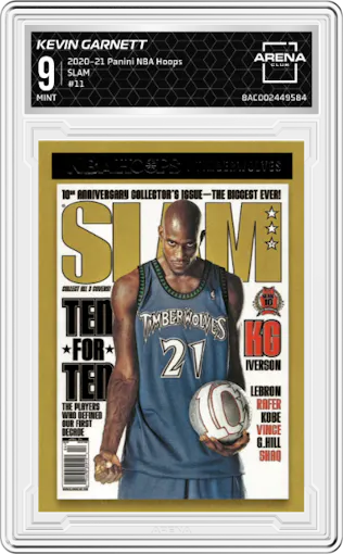 Kevin Garnett from the 2020-21 Panini NBA Hoops set graded by Arena Club and given an overall grade of 9.