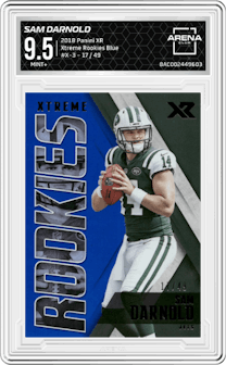 Sam Darnold from the 2018 Panini XR set featuring a Blue parallel graded by Arena Club and given an overall grade of 9.5.