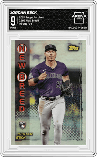 Jordan Beck from the 2024 Topps Archives set graded by Arena Club and given an overall grade of 9.