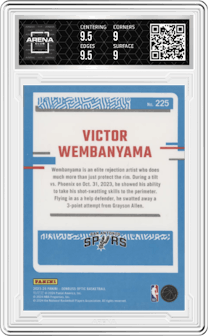 Victor Wembanyama from the 2023-24 Donruss Optic set graded by Arena Club and given an overall grade of 9.5.