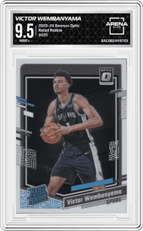 Victor Wembanyama from the 2023-24 Donruss Optic set graded by Arena Club and given an overall grade of 9.5.