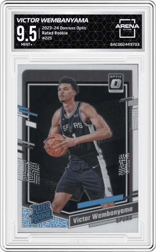 Victor Wembanyama from the 2023-24 Donruss Optic set graded by Arena Club and given an overall grade of 9.5.