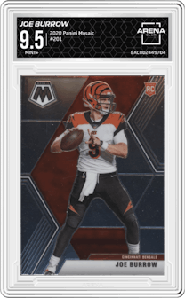 Joe Burrow from the 2020 Panini Mosaic set graded by Arena Club and given an overall grade of 9.5.