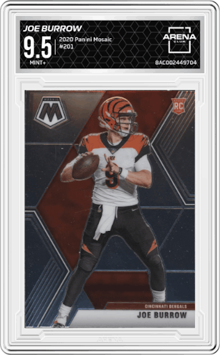 Joe Burrow from the 2020 Panini Mosaic set graded by Arena Club and given an overall grade of 9.5.