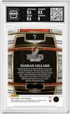 Damian Lillard from the 2021-22 Panini Select set featuring a Tiger parallel graded by Arena Club and given an overall grade of 9.